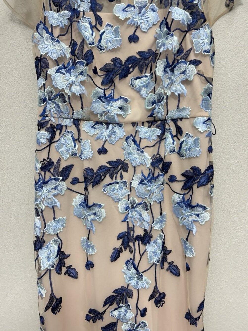 Adrianna Papell Midi Dress Size 12 Blue Floral Embroidered Cocktail Short Sleeve - Picture 12 of 16